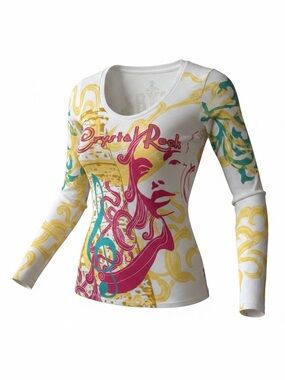 Crystal Rock by Christian Audigier Women's White Graphic Long-Sleeve Tunic Tee M
